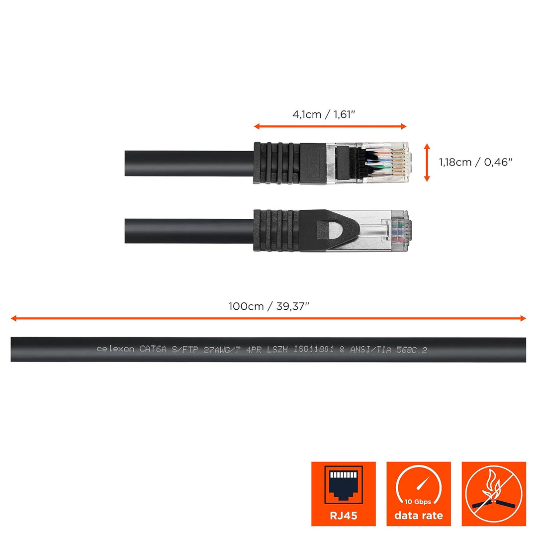 celexon CAT 6A Patchkabel S/FTP - 3m - schwarz - RJ45 auf RJ45, TIA/EIA 568B - 10 Gbps, 500 MHz - ho