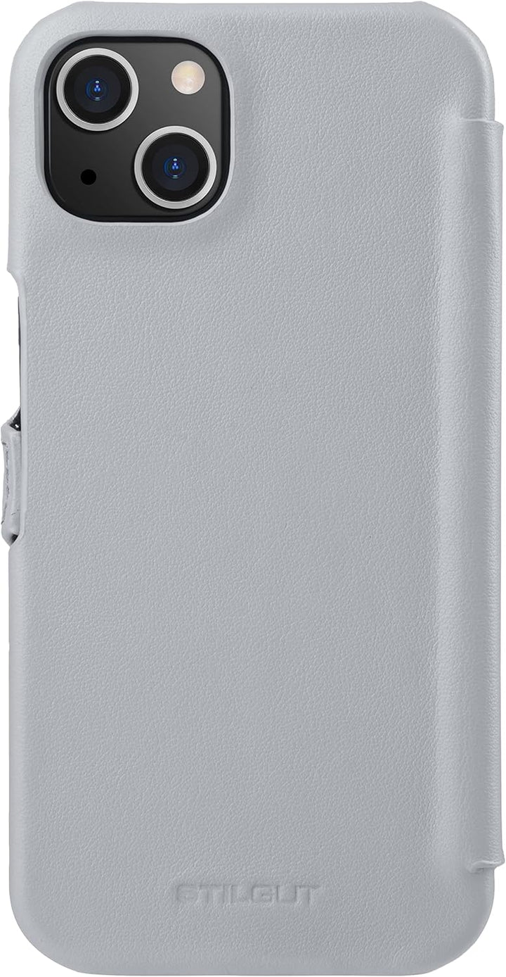 STILGUT Book Case kompatibel mit iPhone 13 mini (5.4“) Hülle aus Leder mit Clip-Verschluss, Klapphül