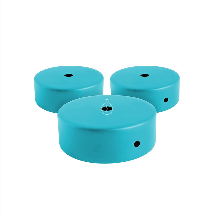 Amarcords - 3 Baldachin rosetten aus Metall, Farbe WASSER, Lampengehäuse komplett mit Kabelklemmenzu