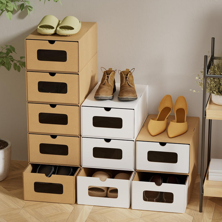 Aufbewahrungsboxen mit Sichtfenster, 10er Set, 33x30x35 cm, Stapelbare Schuhkartons aus Pappe, Schuh