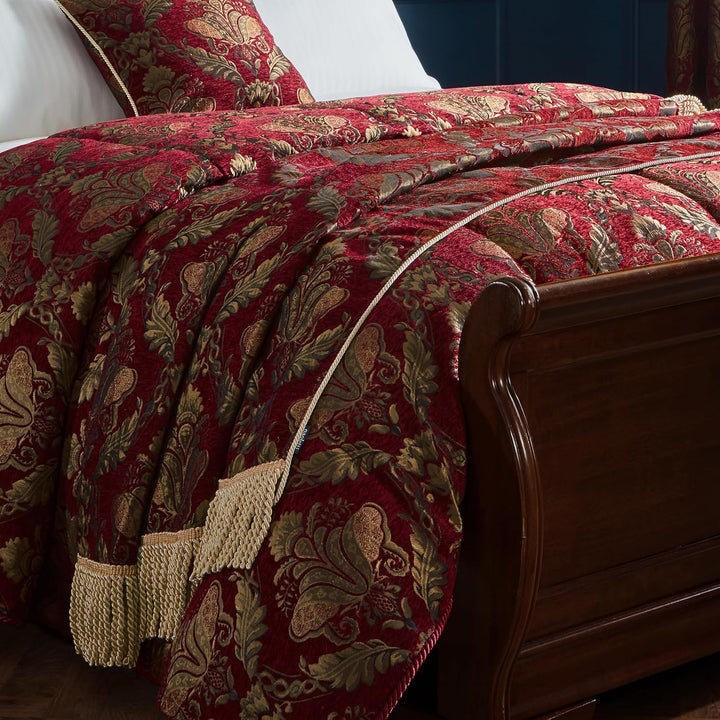 Paoletti Shiraz Tagesdecke – Luxuriös Bestickt Floral Damast Jacquard Polyester Überwurf Bettwäsche