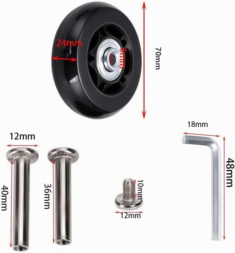 4 Stk 70mm x 24mm Kofferrollen Ersatzrollen für Koffer Luggage Suitcase Wheels Replacement Ersatz Ge
