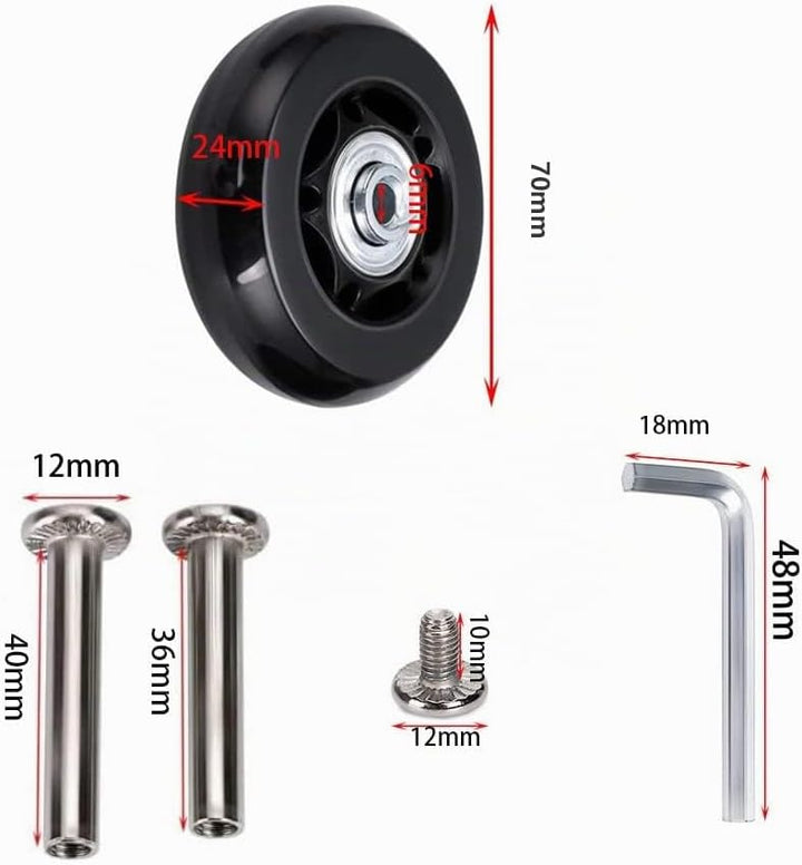4 Stk 70mm x 24mm Kofferrollen Ersatzrollen für Koffer Luggage Suitcase Wheels Replacement Ersatz Ge