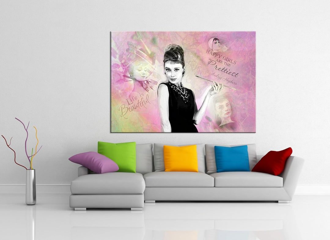 Julia-Art Bilder - Audrey Hepburn Wandbild Quotes Sprüche Zitate Leinwandbild XXL 80 x 60 cm - Gross