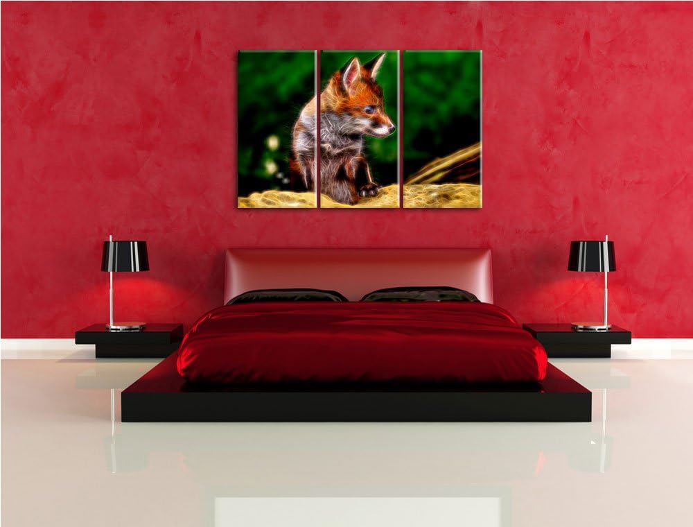 junger Fuchs NewArt 3-Teiler Leinwandbild 120x80 Bild auf Leinwand, XXL riesige Bilder fertig gerahm