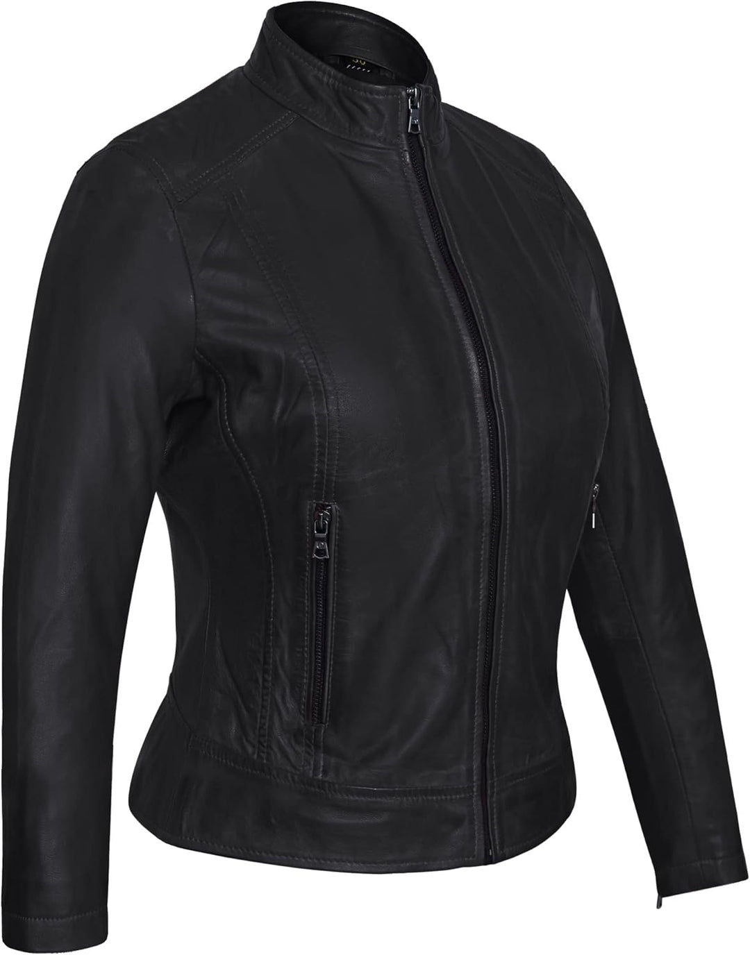 Bluepiel Damen Lederjacke KLARA Bikerjacke mit Stehkragen - Modernen Echtleder Jacke aus Lammnappa L