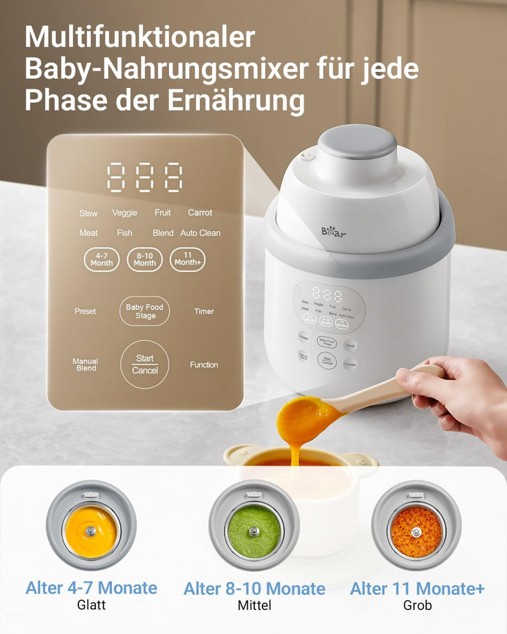 Bear Babynahrungszubereiter NutriEase AllStage Edelstahl, OneStep Baby Food Maker Babybrei-Zubereite