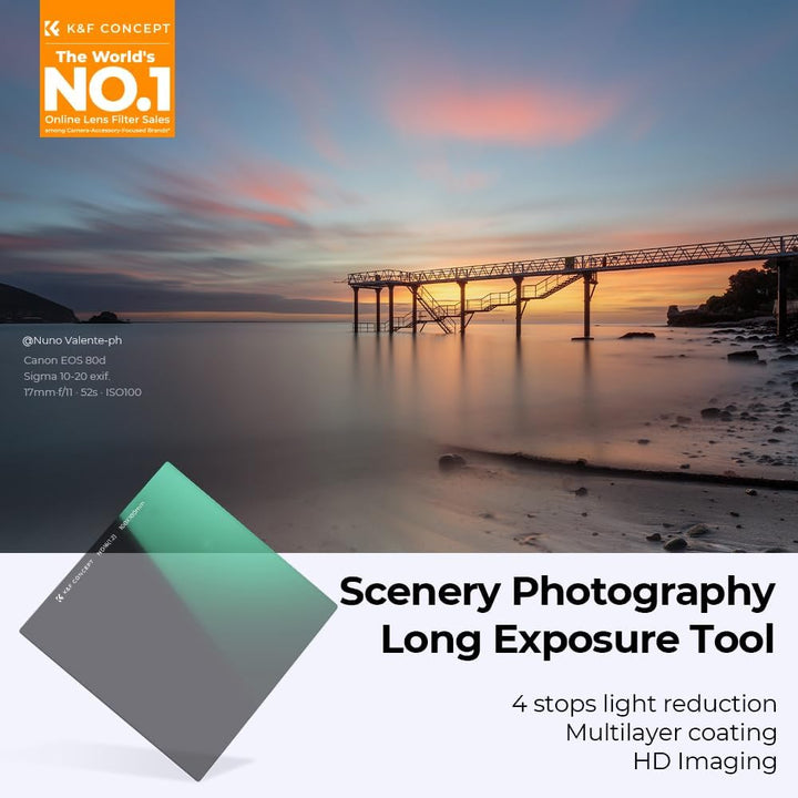 K&F Concept Nano-X Rechteckfilter ND16(4 Stop) 100x100mm Square Filter Graufilter aus Optisches Glas