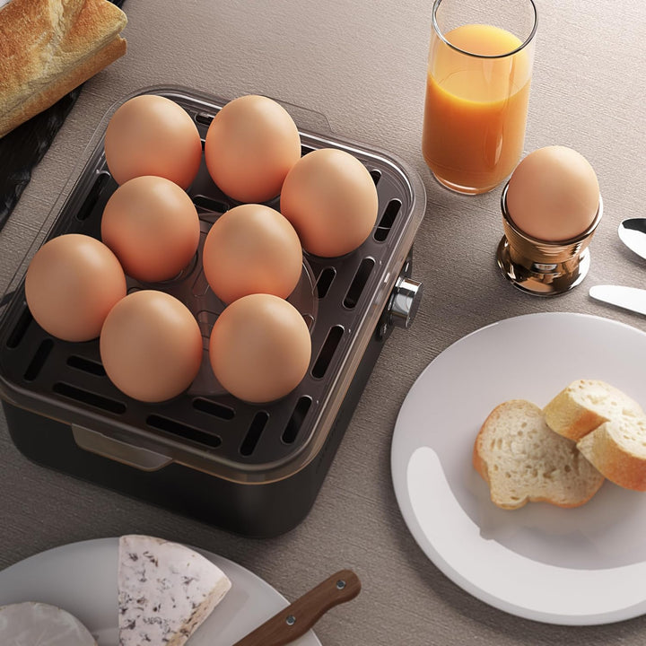Arendo - Eierkocher Edelstahl für 1 bis 8 Eier - Egg Cooker - 500 W – Kontroll Leuchte – Drehregler