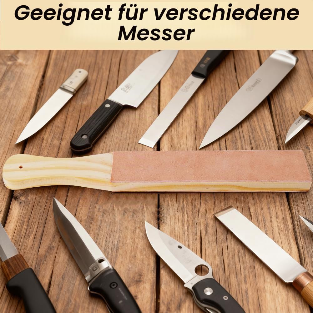 Streichriemen Set,Leder Abziehsteine, mit Polierpaste und Winkelführung, Doppelseitiger Leder-Streic