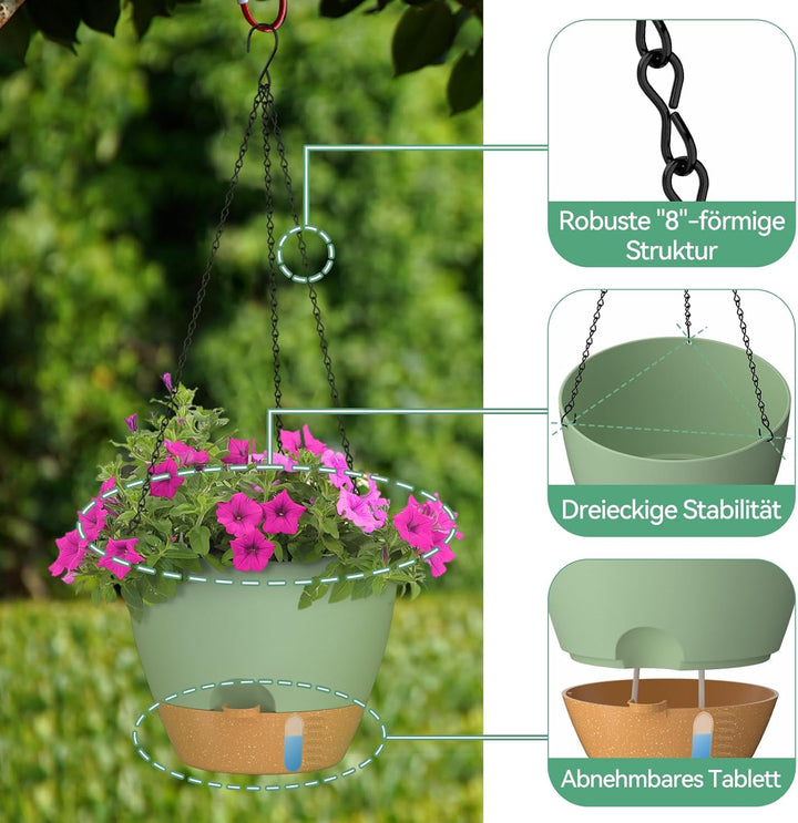 ZMTECH 30 cm Blumentopf Hängend mit Bewässerungslippe 12 Zoll selbstbewässernder Pflanzentopf mit Ab
