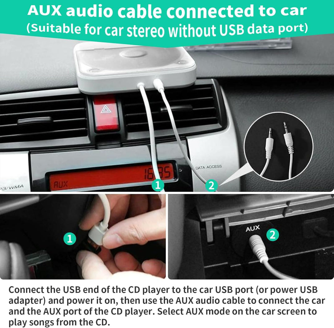 CD Player für Auto, Bekasa Auto CD Player mit USB/AUX-Anschluss, Extern Universal CD-Spieler mit Fer