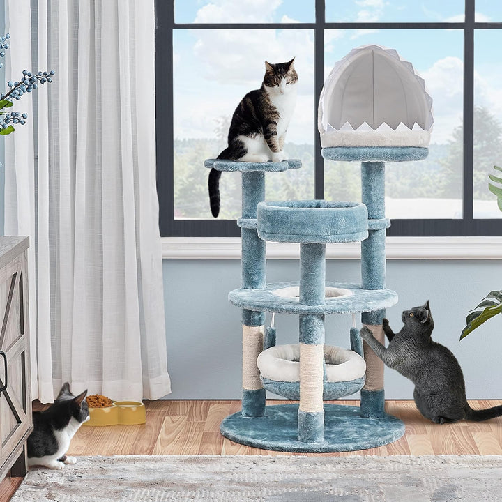 Yaheetech Meer Kratzbaum gross, Moderner Ozean Design Katzenbaum, mit Haifischmaul-Plattform Hängema