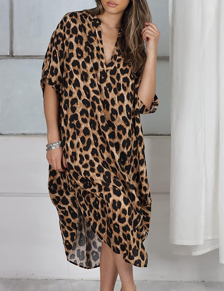 Bsubseach Damen Beachwear Türkische Kaftans Lange Strandkleid Caftan Beach Dress Leopardenfleck, Leo