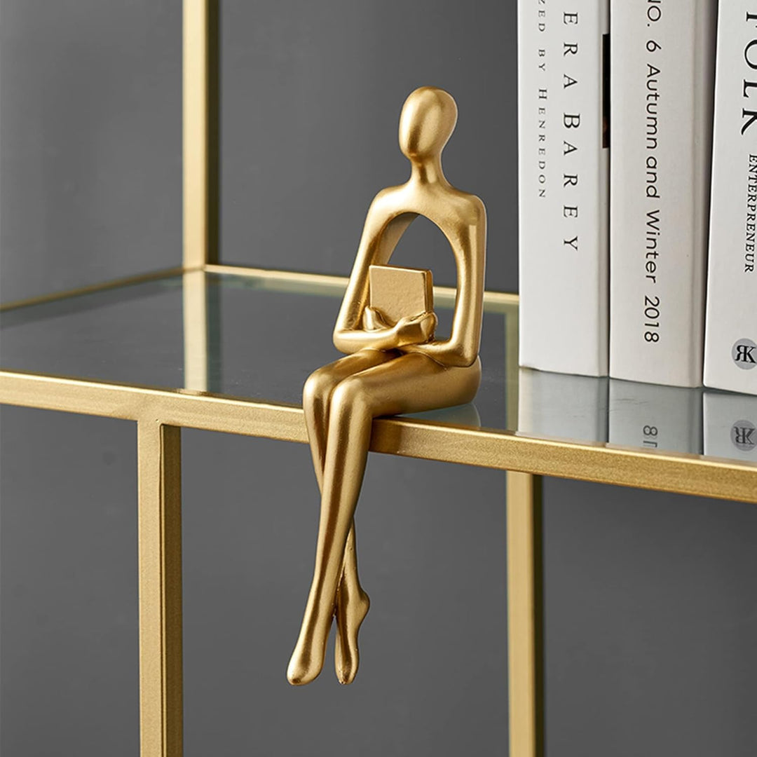 XINXUAN Goldene Statue, Heimdekorationen für Wohnzimmer, Regal-Dekor, modernes Bücherregal, Dekorati