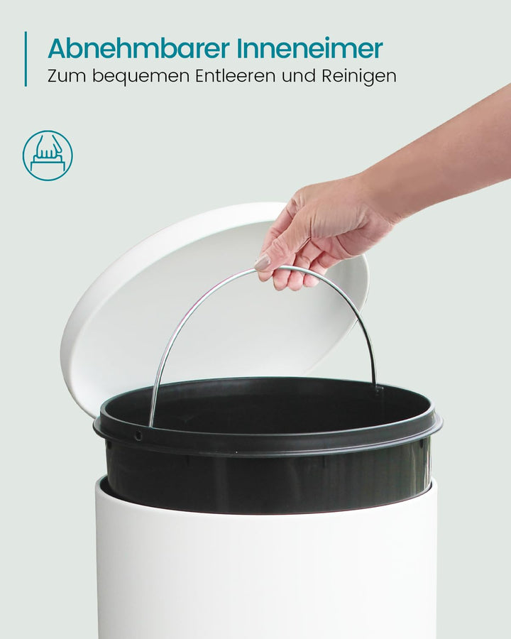 Mülleimer 30 L Treteimer mit Softclose-Deckel, Abfalleimer 30 Liter mit Fusspedal, Rund Mülleimer mi