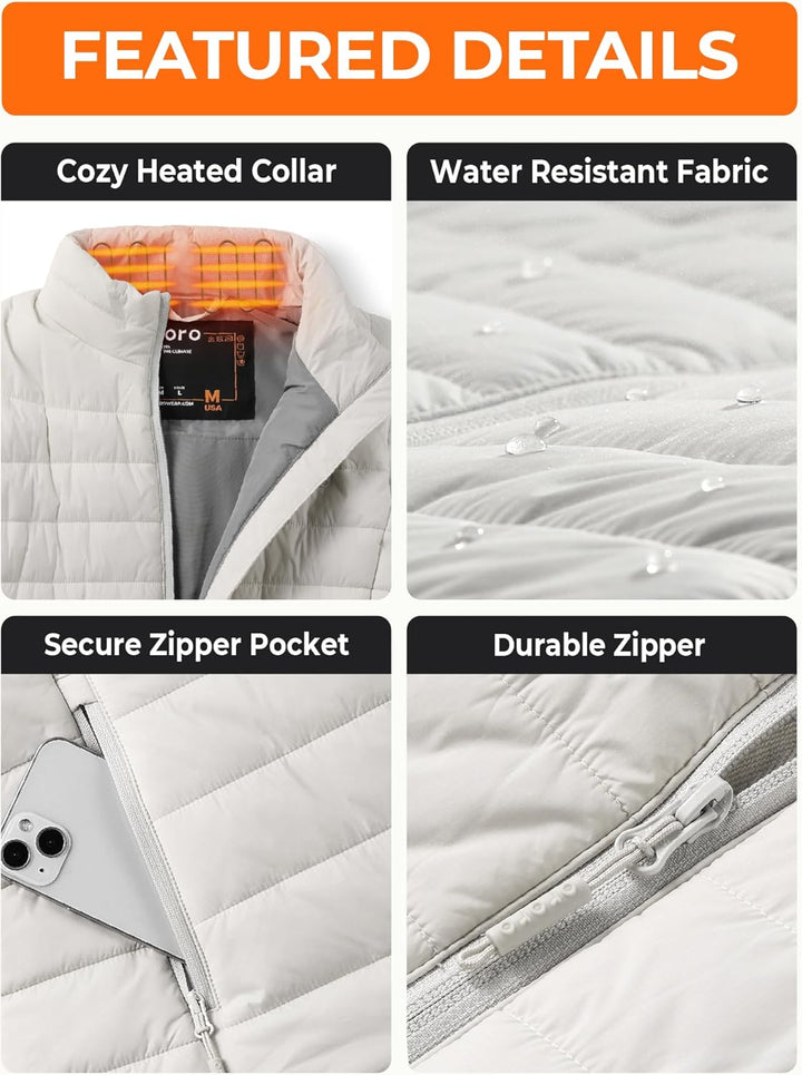 ORORO Beheizbare Weste Damen mit Powerbank, Heizweste Damen Bis zu 10 Stunden Wärme - Ladegerät Nich