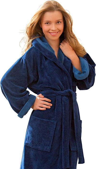 Morgenstern Bademantel Kinder Teenager Mädchen Jungen Frottee Velours Kapuze 134-140 Blau, 134-140 B