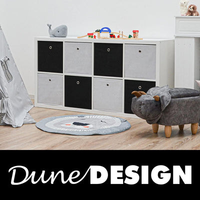 DuneDesign 4er Set Aufbewahrungsbox für Kallax Regal - 33x38x33 Stoff Box mit Öse - Faltbox Schwarz