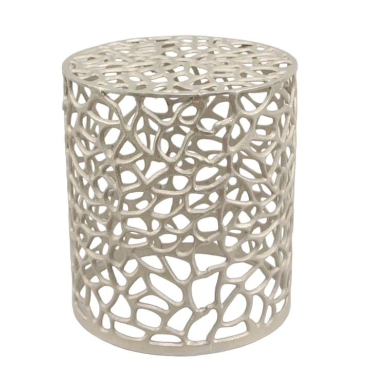 Casa Moro Orientalischer Beistelltisch DILA Mittel Silber Ø 36cm rund aus massiv Aluminium handgegos