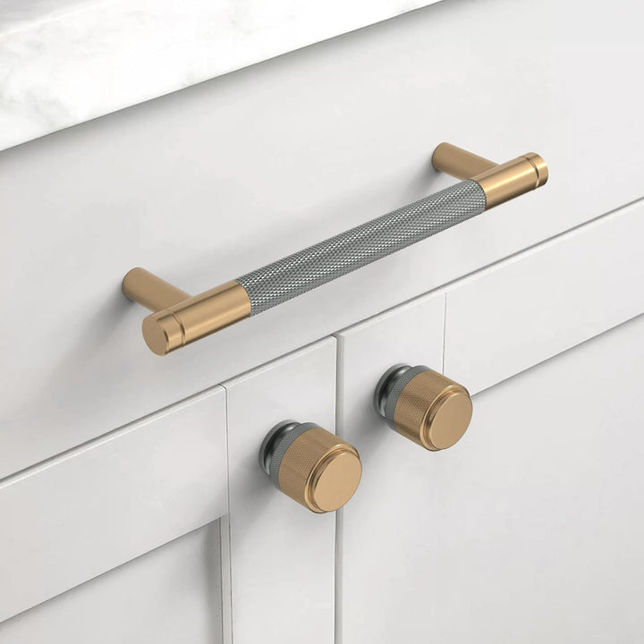 Amerdeco 10 Stück Gerändelte Schrankgriffe Goldgrau Griffe Möbel Möbelgriffe 128mm Lochabstand Türgr