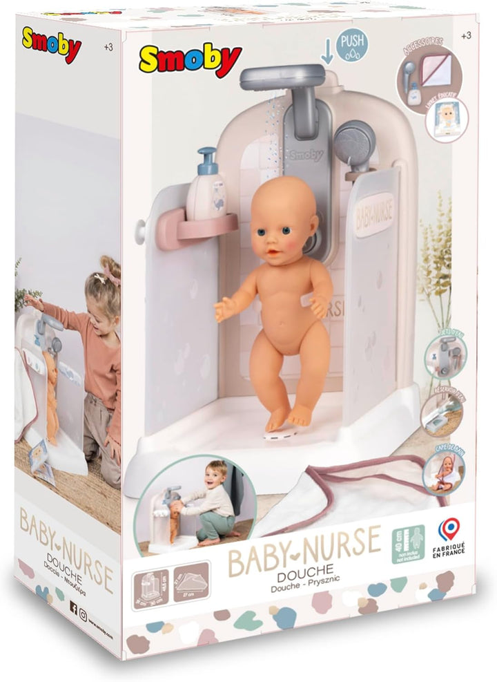 Smoby - Baby Nurse Puppen-Dusche – Duschspass für Puppen – mit Pump-Wasserkreislauf – inkl. Frottee-