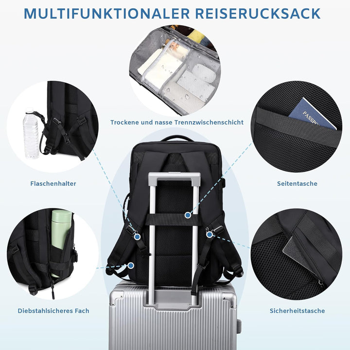 BAGOK Handgepäck Rucksack, Wasserdichter Multifunktionaler Rucksack Handgepäck Flugzeug mit Laptopfa