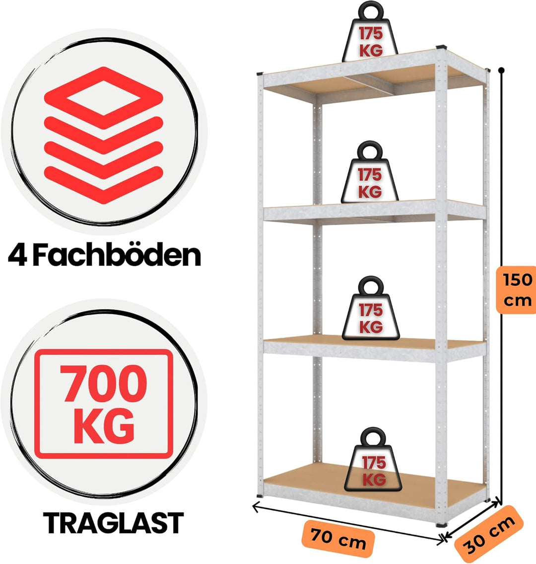 baudim - Metallregal: Flexibles Stahlregal für Lager und Werkstatt. Robustes Steckregal mit anpassba