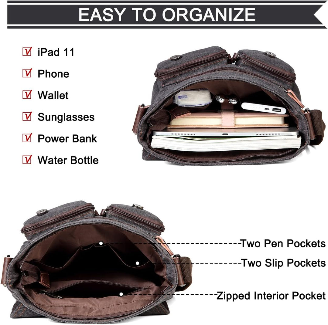 Kasgo Umhängetasche Herren, Wasserabweisend Vintage Segeltuch Herrentasche Schultertasche Klassische