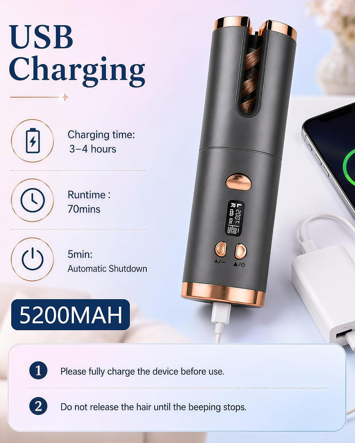 Automatischer Lockenstab Kabellos, Lockenwickler Akku mit Keratin | Welleneisen mit 6 Temperaturen &amp;