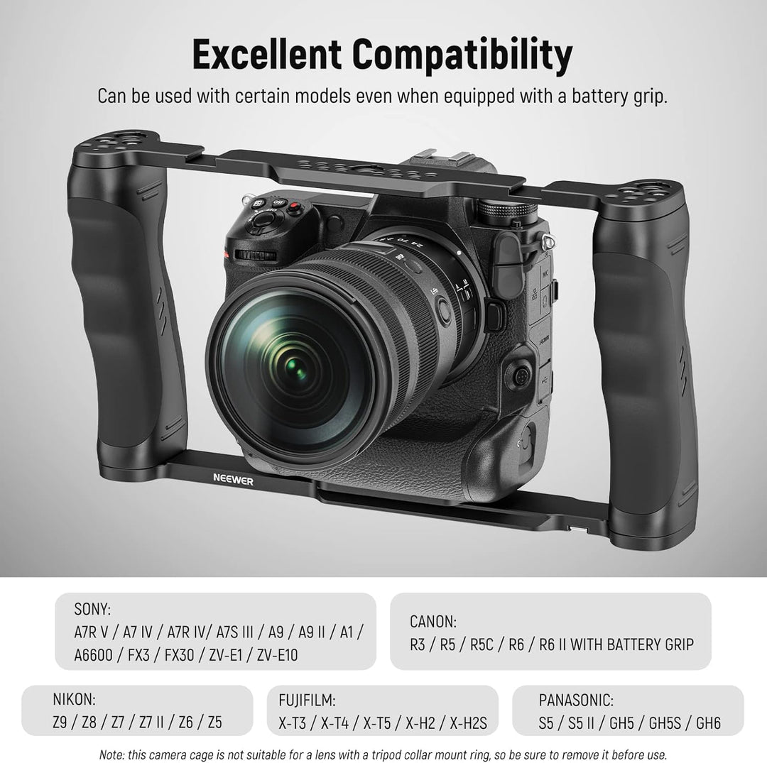 NEEWER Videokamera Käfig Rig mit Arca Basis, Doppelgriffen, 3/8" ARRI Aufnahme & 1/4" Gewinde, Cold