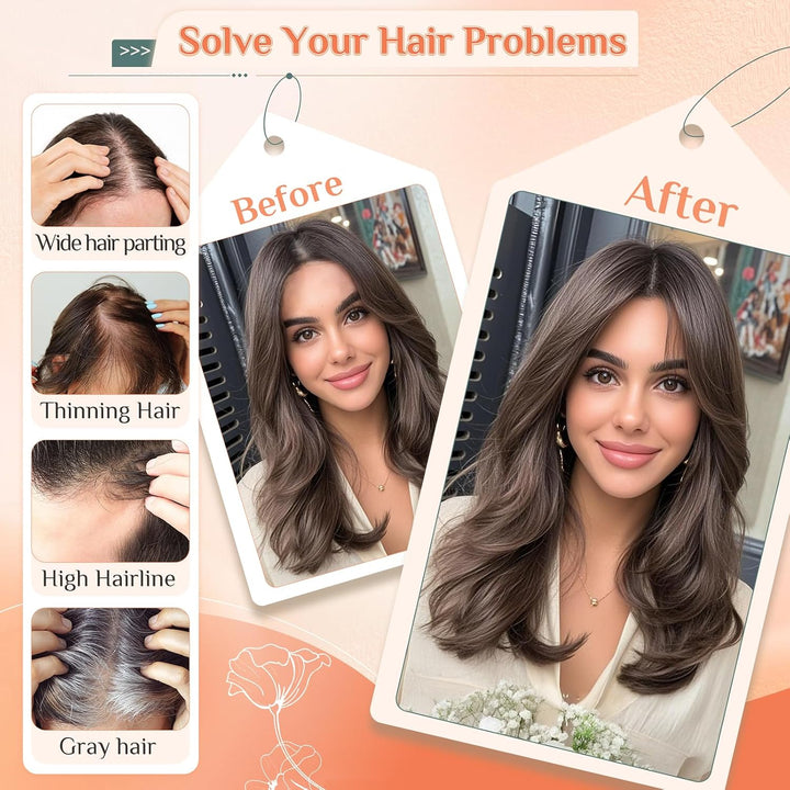 Benehair Echthaar Hair Topper für Frauen, 13g Haare Topper Echthaar Seitlicher Pony, 27CM Haartopper
