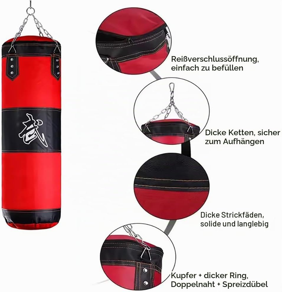 Boxsack Hängend, 15-in-1 Heavy Duty Boxsack, PU-Material Mit dickerer Kette kann 360° gedreht werden