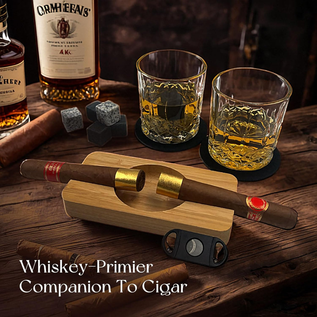 Daily Treasures Whiskey Steine Geschenkset mit hölzernem Aschenbecher&Schneider,Whiskey Gläser Set v