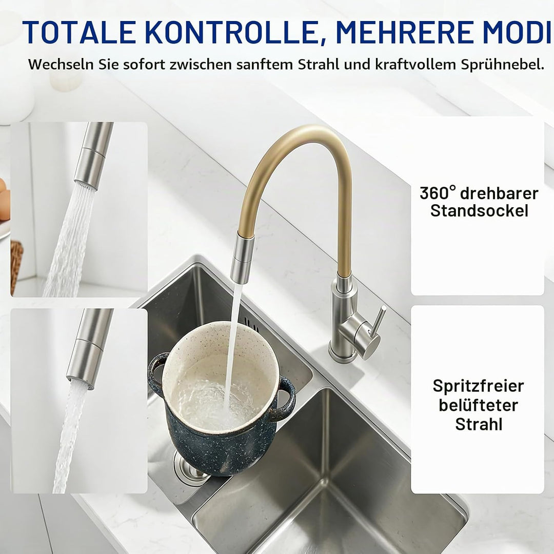 Wasserhahn Küche, Hochdruck Küchenarmatur mit Flexibler Auslauf, Mischbatterie Spültischarmatur Küch