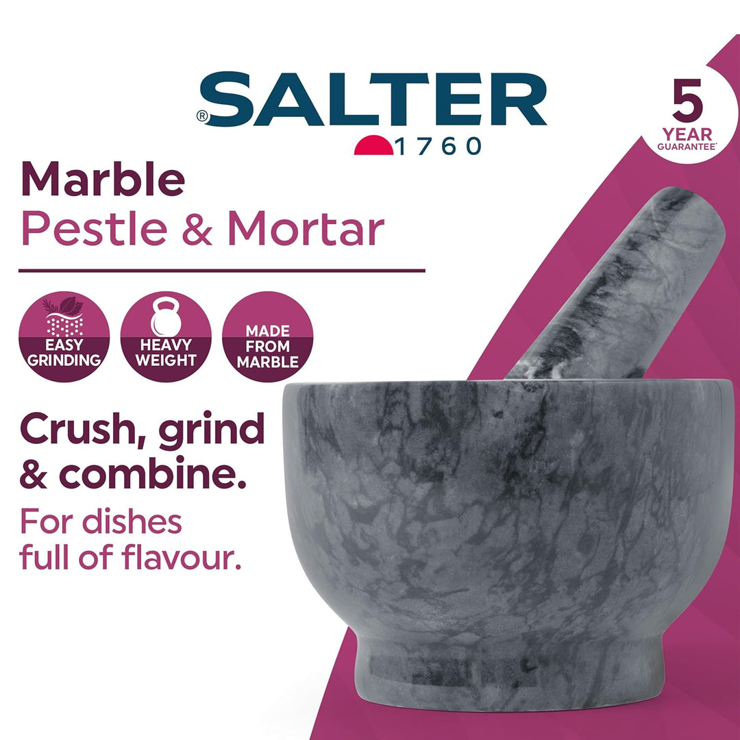 Salter BW11852EU7 Marmor-Pissel und -Mörtel – Kräuter und Gewürze für Pesto, Knoblauch-Zerkleinerer,
