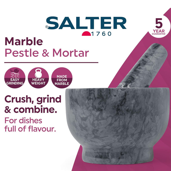 Salter BW11852EU7 Marmor-Pissel und -Mörtel – Kräuter und Gewürze für Pesto, Knoblauch-Zerkleinerer,