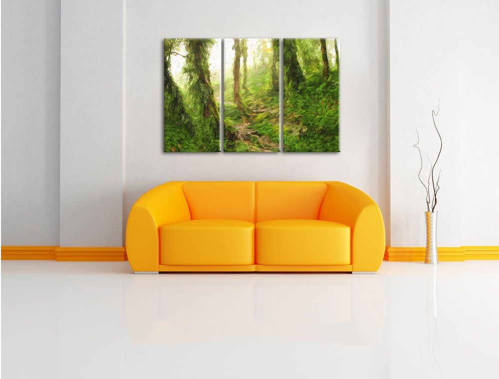 Pixxprint Tropischer La Selva Dschungel Pinsel Effekt 3-Teiler Leinwandbild 120x80 Bild auf Leinwand