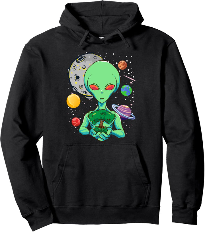 Space Day Celebration Cosmic Alien Tree Of Life Earth Day Pullover Hoodie