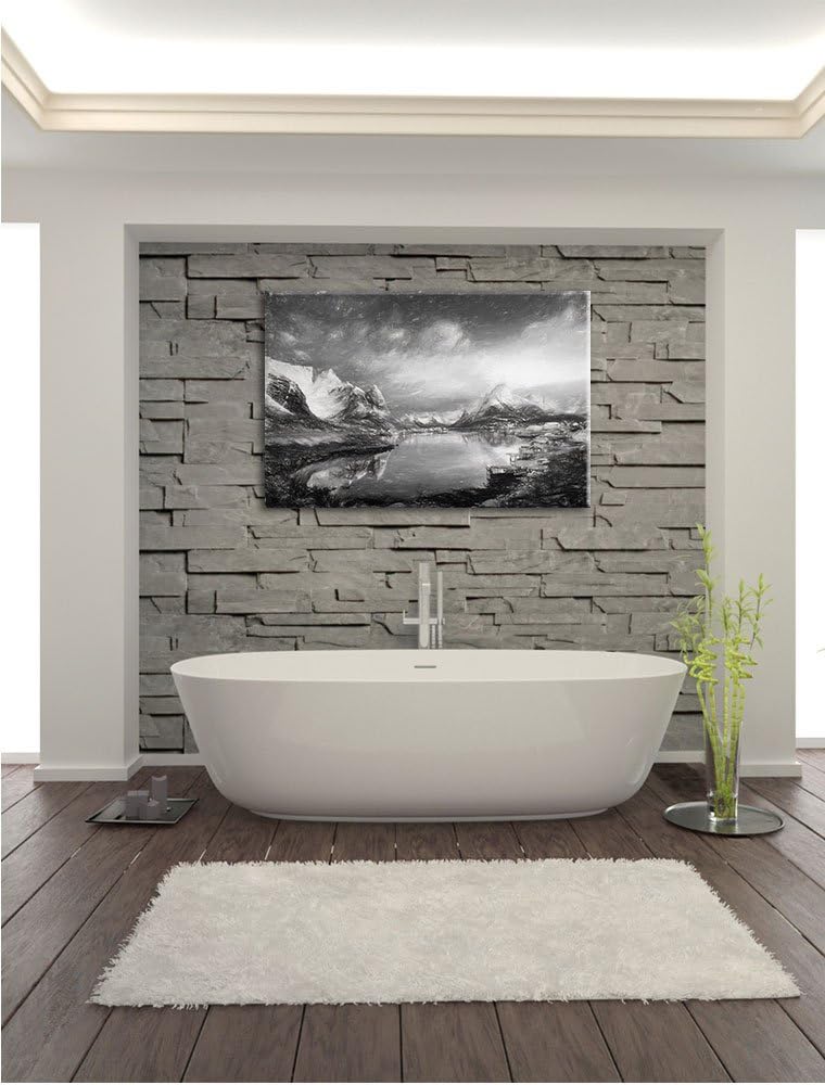 Pixxprint Schneelandschaft in Norwegen als Leinwandbild/Grösse: 100x70 cm/Wandbild/Kunstdruck/fertig