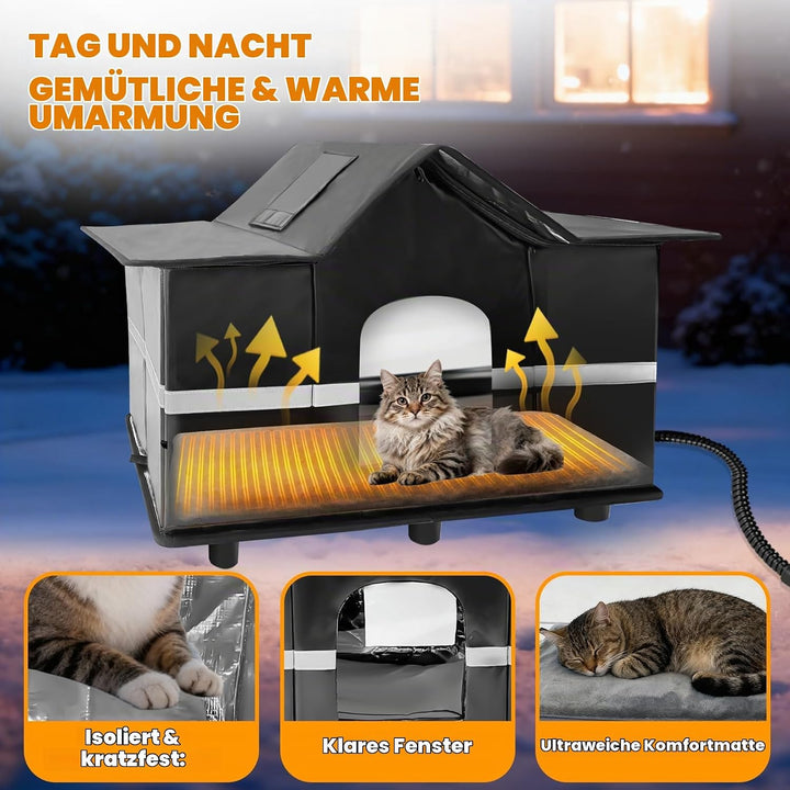Homegroove Beheiztes Katzenhaus Outdoor - Winterfests Isoliertes Katzenhaus für Draussen mit Heizpad