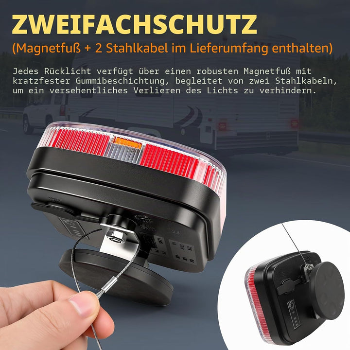 Qiping 2 Pack Kabelloss Anhängerbeleuchtung LED Magnetische Rückleuchten Wireless Magnetfuss Rücklic