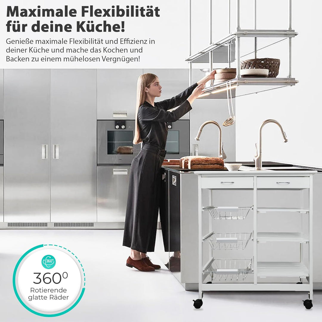 DRULINE Servierwagen Beistellwagen 37x67x76 cm, Multifunktionaler Küchentrolley mit 6 Ebenen, Mobile