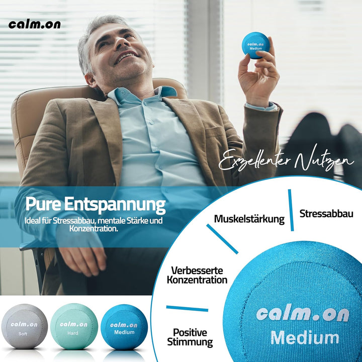 Calm.on, Anti Stress Bälle, Stressball, Handtrainer und Fingertrainer in 3 Stärken und Farben, Stres