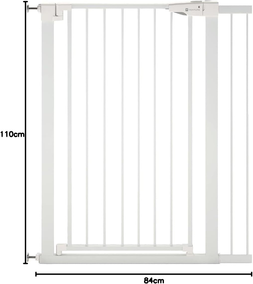 Venture Q-Fix Haustierschutzgitter mit Druck, 75–84 cm breit, 110 cm extra hoch, einzigartige 90°-Zw