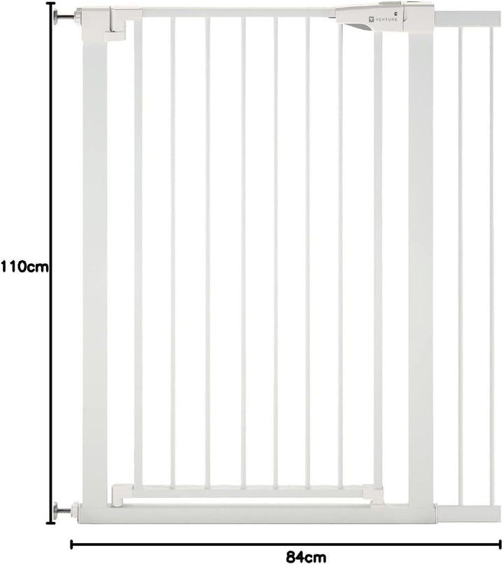 Venture Q-Fix Haustierschutzgitter mit Druck, 75–84 cm breit, 110 cm extra hoch, einzigartige 90°-Zw