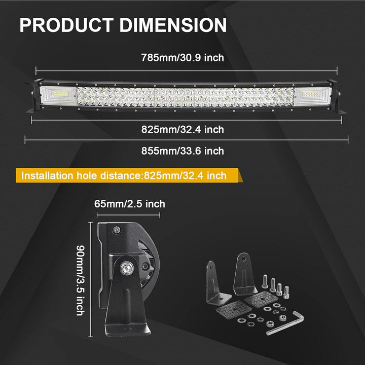 Willpower LED Arbeitsscheinwerfer Bar 32 Zoll 405W Zusatzscheinwerfer 12V Triple Reihe Gebogen IP67