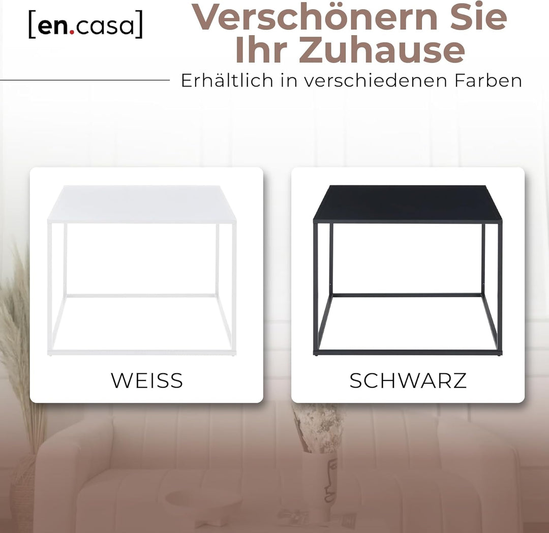 [en.casa] Couchtisch Solund Beistelltisch Metall Schwarz matt Wohnzimmertisch mit Stauraum 60 x 60 x
