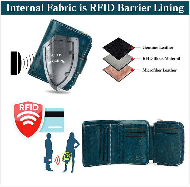 PORRASSO Geldbörse Damen Mode Geldbeutel RFID Schutz Kleine Portemonnaie PU Kreditkartenetui mit 11