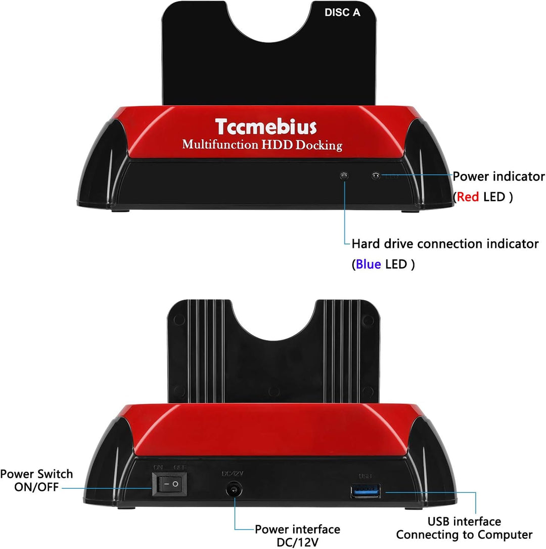 Tccmebius USB 3.0 Festplatten Dockingstation, TCC-S868-DE USB 3.0 an 2,5 3,5 Zoll SATA IDE Dual Slot